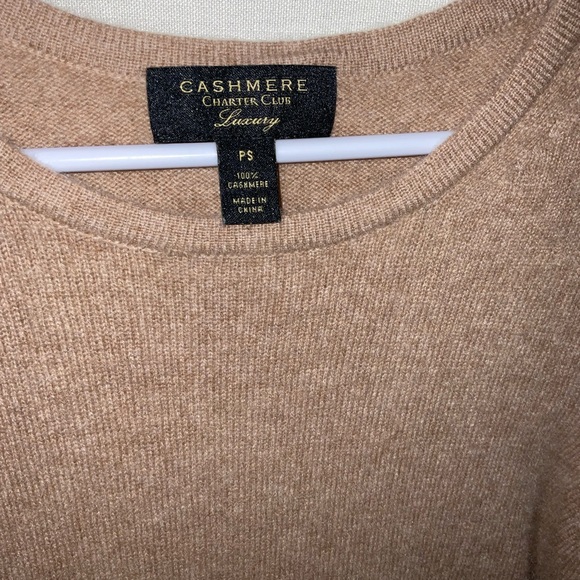 CASHMERE CLUB LUXURY PS tan sweater blouse crew neck long sleeve - Picture 2 of 9